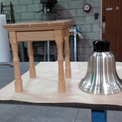 300 mm nickel silver watch bell and christening stand in english oak for Type 45